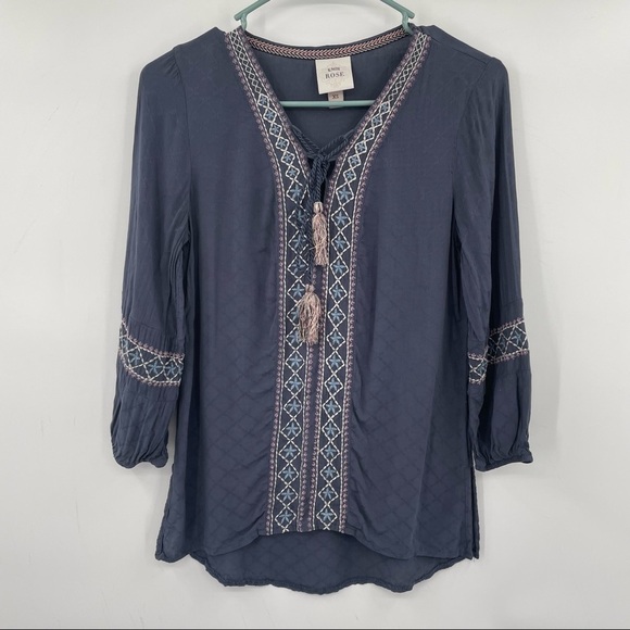 Knox Rose Tops - Knox Rose Purple / Blue Embroidered Boho Top